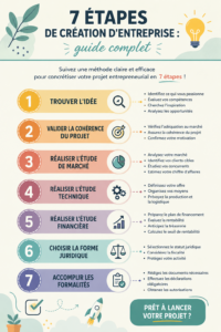 Femme souriante travaillant sur son projet d'entreprise, représentant les étapes de création d'entreprise.