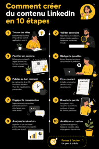 Illustration d'une femme utilisant LinkedIn pour créer du contenu engageant