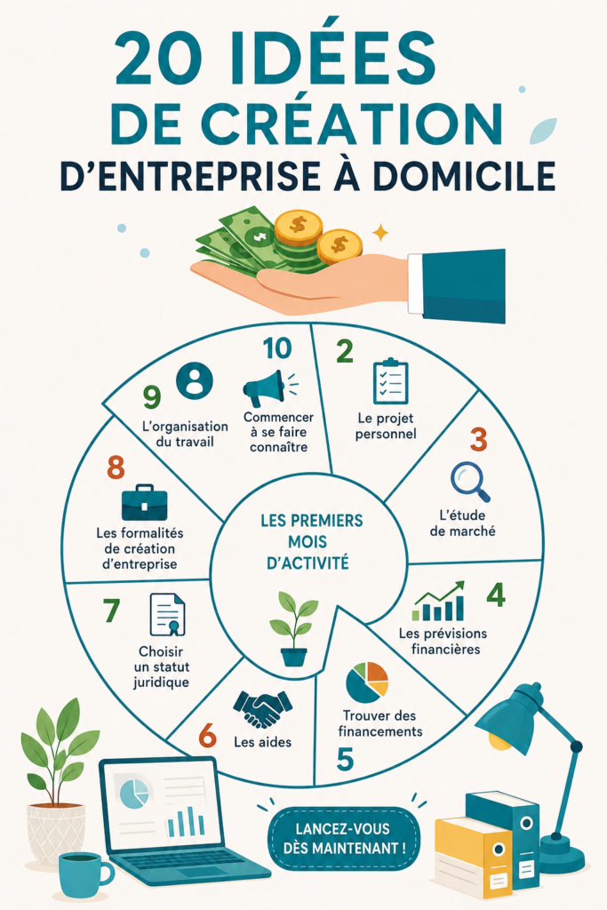 Une femme créative au travail à domicile, entourée de matériels de bureau et de ses créations.