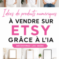 Illustration d'un ordinateur portable affichant des produits digitaux créés pour vendre sur Etsy.