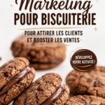 Une plateforme colorée avec des biscuits maison créatifs, illustrant une entreprise de biscuits florissante.