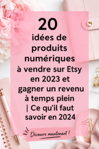 Une sélection de produits numériques créatifs à vendre sur Etsy, incluant des graphismes et modèles.