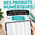 Image illustrant des produits numériques sur un ordinateur portable, symbole de vente en ligne.