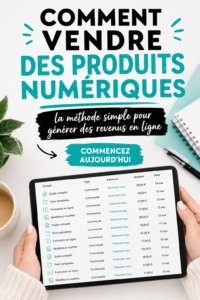Image illustrant des produits numériques sur un ordinateur portable, symbole de vente en ligne.
