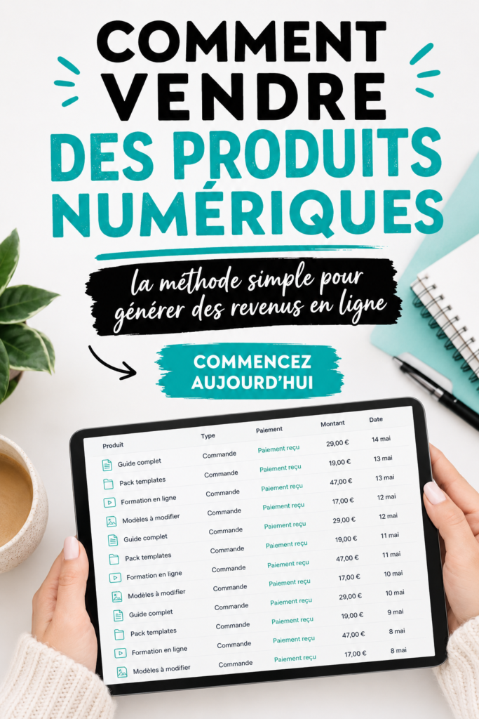 Image illustrant des produits numériques sur un ordinateur portable, symbole de vente en ligne.