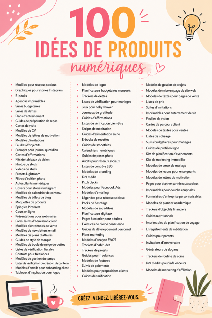 Image représentant plusieurs idées de produits numériques innovants.
