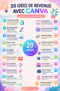Exemples de designs créés avec Canva pour des projets professionnels.