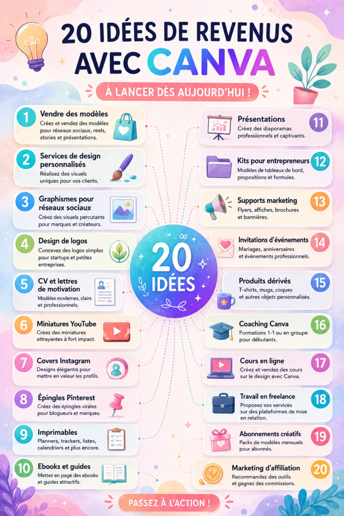 Exemples de designs créés avec Canva pour des projets professionnels.