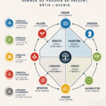 Illustration d'un cadre commercial régénératif avec des exemples d'entreprises durables.