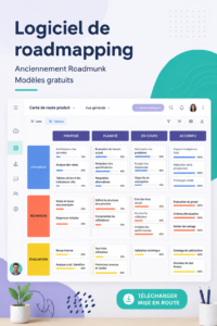 Femme utilisant un logiciel de roadmap sur son ordinateur dans un environnement de travail chaleureux