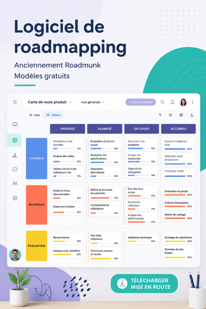 Femme utilisant un logiciel de roadmap sur son ordinateur dans un environnement de travail chaleureux