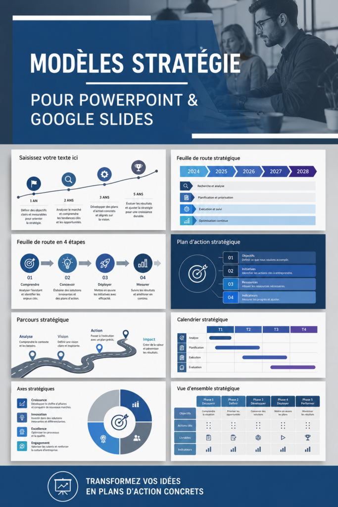Modèles de présentation PowerPoint et Google Slides pour une communication stratégique.