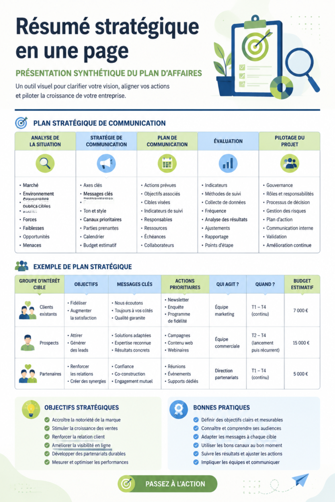Présentation d'un plan stratégique simple en une page