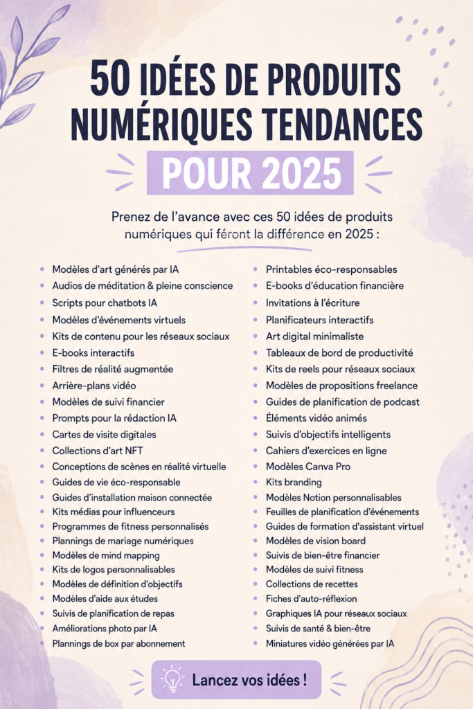 Illustration d'idées de produits numériques tendance pour 2025
