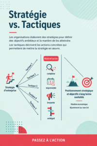 Illustration représentant les concepts de stratégie et tactique dans un environnement professionnel.