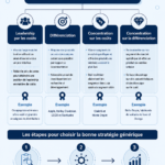 Infographie illustrant les stratégies génériques de Porter appliquées aux affaires.