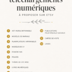 Sélection de téléchargements numériques populaires sur Etsy, incluant des illustrations et des graphiques.