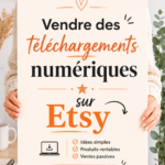 Une femme crée un produit numérique sur son ordinateur pour vendre sur Etsy.