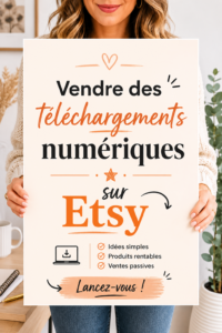 Une femme crée un produit numérique sur son ordinateur pour vendre sur Etsy.