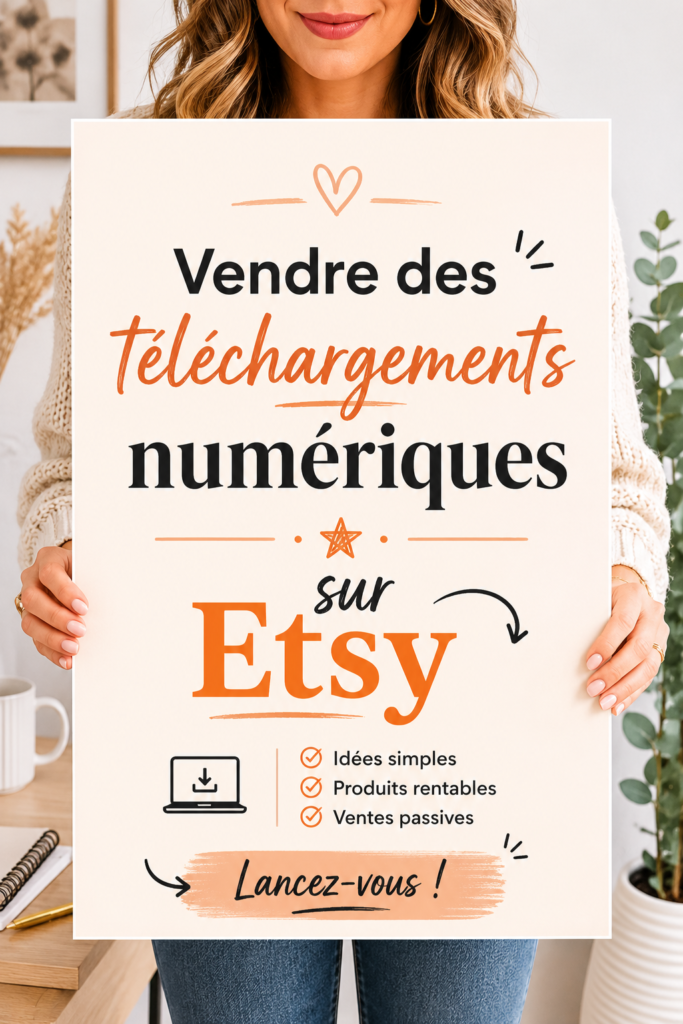 Une femme crée un produit numérique sur son ordinateur pour vendre sur Etsy.