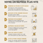 Femme entrepreneure gérant son temps efficacement avec des outils de planification