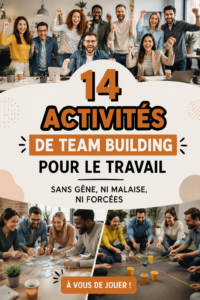 Visuel d'une équipe engagée dans une activité de team building amusante au bureau, renforçant les liens