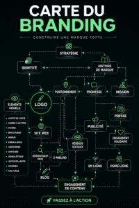 Illustration d'une carte de branding présentant les éléments clés pour construire une image de marque