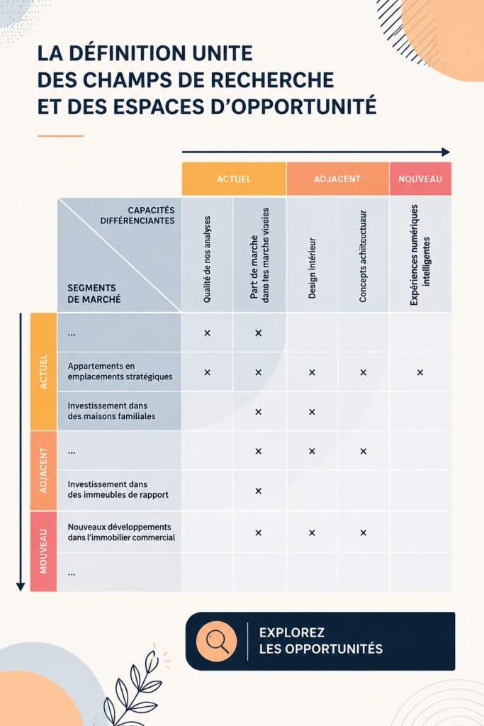 Visuel représentant l'exploration des champs de recherche et des opportunités
