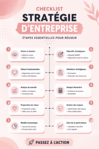 Une femme d'affaires examinant une checklist stratégique pour sa réussite professionnelle.