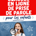Un enfant souriant participe à un cours de prise de parole en ligne