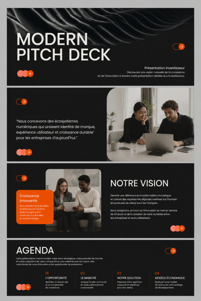 Pitch deck moderne sur un ordinateur portable avec un design attrayant