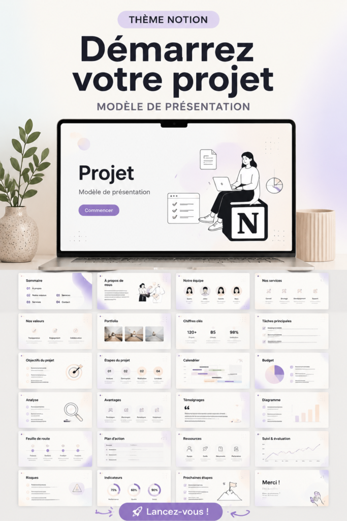 Photo de présentation d'un projet sur Notion avec des templates modernes et attractifs.
