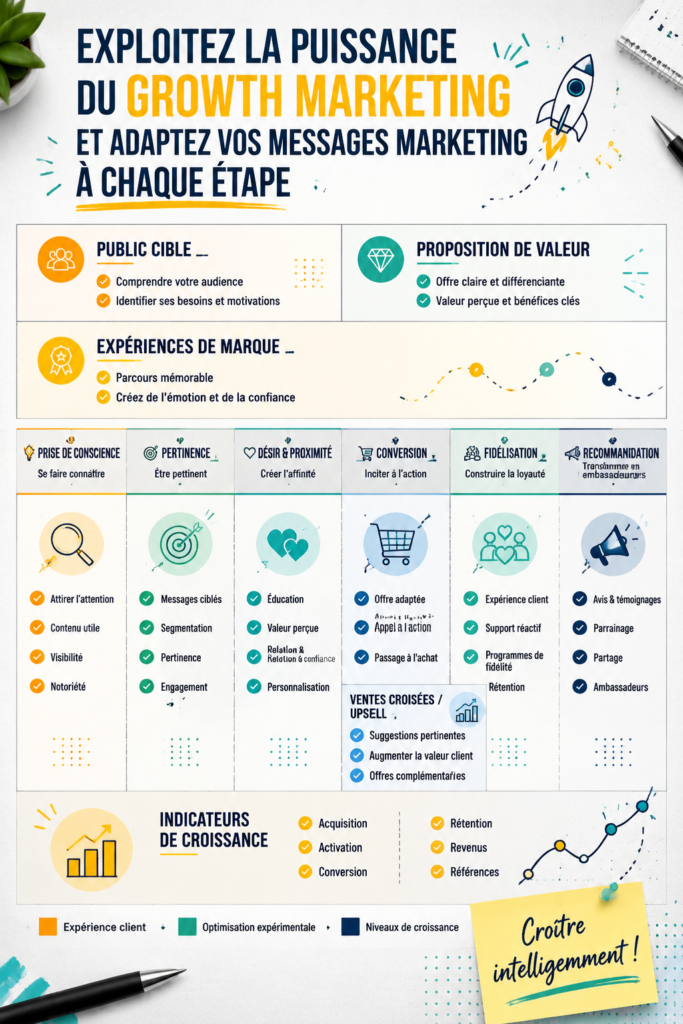 Illustration d'une femme utilisant un ordinateur pour élaborer sa stratégie marketing