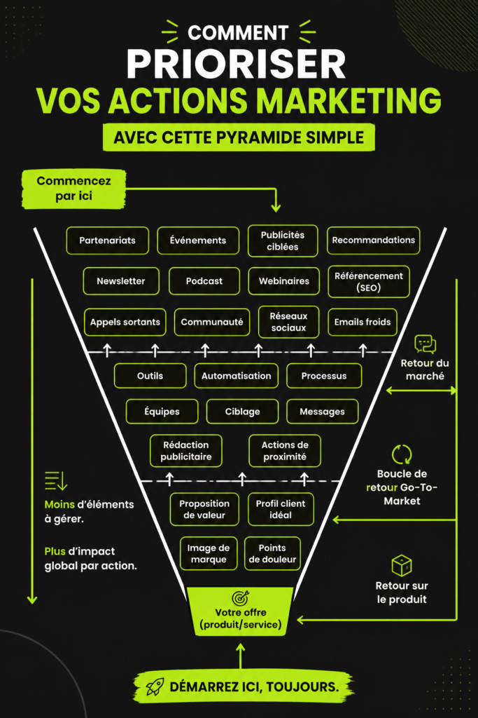 Image illustrant la méthode de la pyramide pour prioriser les efforts marketing