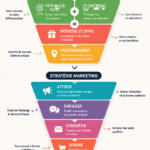 Schéma d'un marketing funnel illustrant les étapes et les conversions.