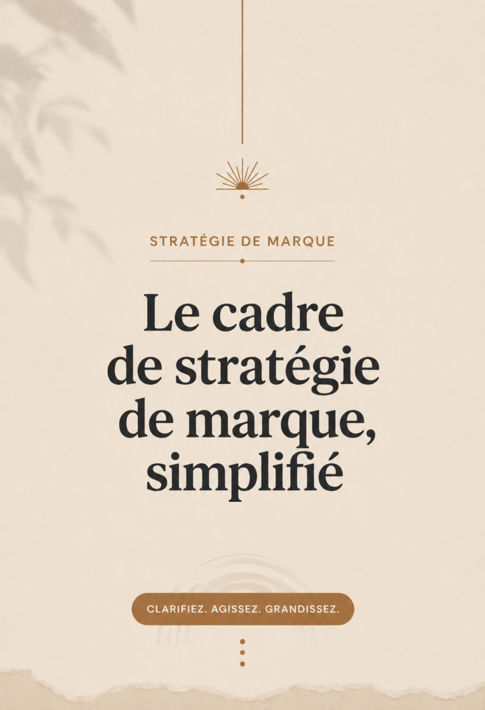 Visuel d'un tableau montrant les étapes d'une stratégie de marque simplified sur un bureau