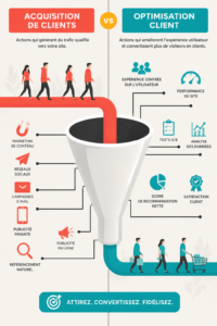 Visuel représentant des stratégies marketing pour l'acquisition de clients.
