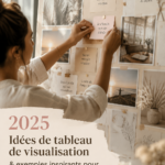 Un tableau de vision coloré illustrant des rêves et des objectifs pour 2025.