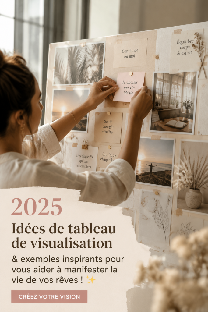 Un tableau de vision coloré illustrant des rêves et des objectifs pour 2025.