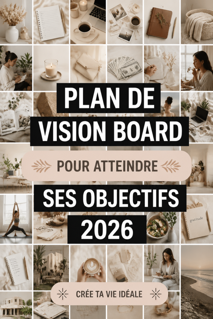 Un tableau de vision coloré avec des images motivantes représentant des objectifs 2026.