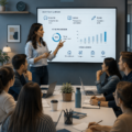Femme en train de participer à une session d'apprentissage interactif de l'anglais.