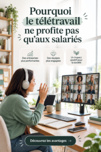 Femme travaillant à domicile sur son ordinateur, un exemple de télétravail inspirant.