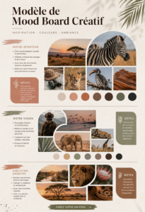Mood board créatif avec des échantillons de textures et de couleurs pour projets d'entreprise