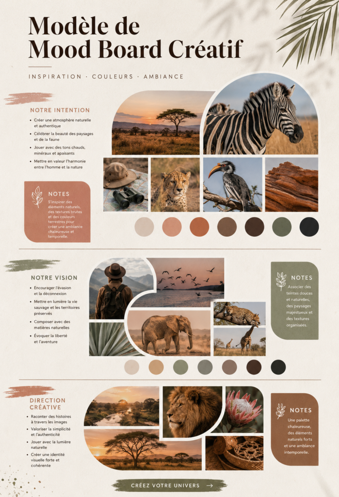 Mood board créatif avec des échantillons de textures et de couleurs pour projets d'entreprise
