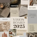 Un Vision Board rempli d'images et de mots inspirants pour 2025.