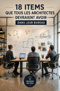 Un bureau d'architecte inspirant avec des outils et décorations pratiques.