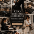 Femme dirigeante travaillant avec des éléments de luxe autour d'elle, reflet d'un style de vie inspirant.
