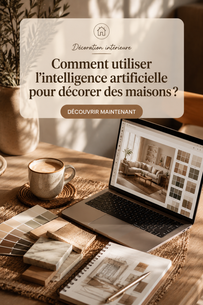 Une femme utilise une application d'IA pour décorer son salon avec des couleurs modernes.