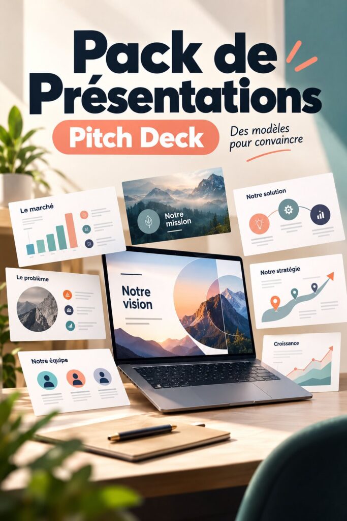 Un exemple de pitch deck professionnel avec des graphiques illustrant une stratégie d'entreprise.