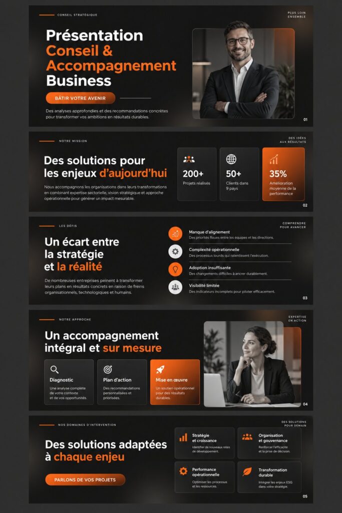 Présentateur présentant un deck efficace lors d'une réunion professionnelle.